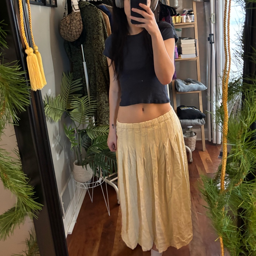 Y2K Marisa Christina Yellow Pleated Midi Skirt